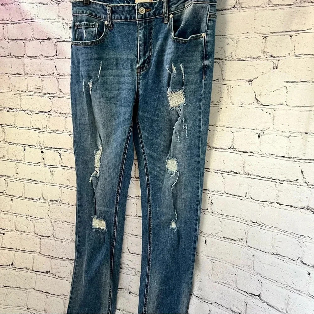 Altar’d State Straight Leg Distressed Denim Jeans Medium Wash Size 30 - Picture 3 of 7